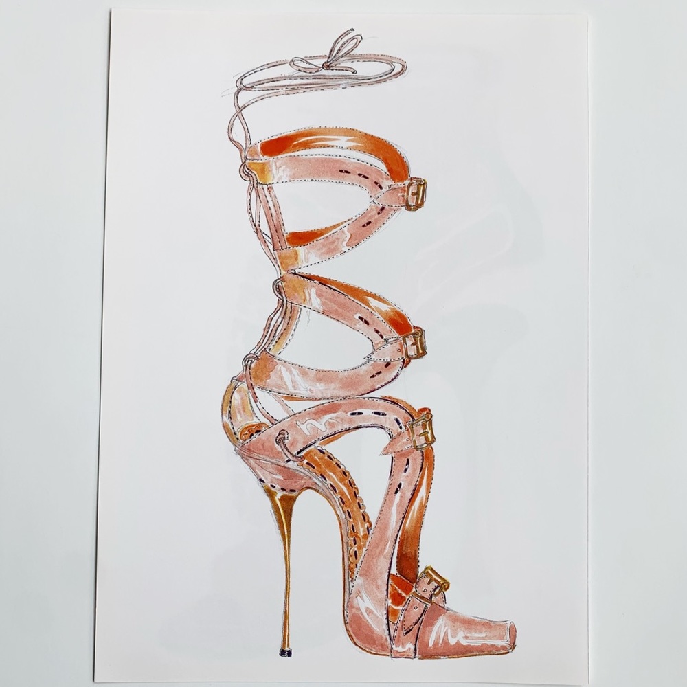 4/$20⭐️ Pink Ballet Manolo Blahnik Shoe Illustration *PRINT*